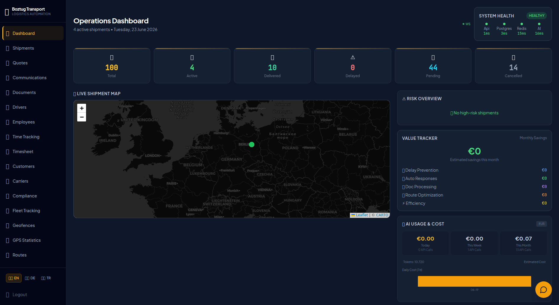 Boztug Transport Dashboard